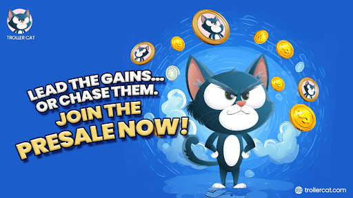 Troller Cat Stage 5 price chart, TCAT staking dashboard showing 69% APY, Referral code system from Trollercat.com, Notcoin chart consolidating under resistance, Apu Apustaja breakdown below support, Meme coin leaderboard performance, Game Center deflation model diagram, ROI chart comparing presale to listing price, Presale stage progression graphic for Troller Cat.